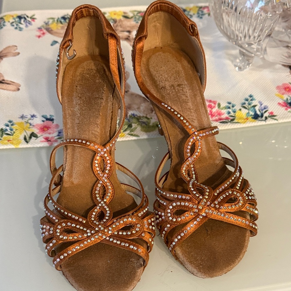 Embellished Copper Strappy Women's Dress dancing shoes